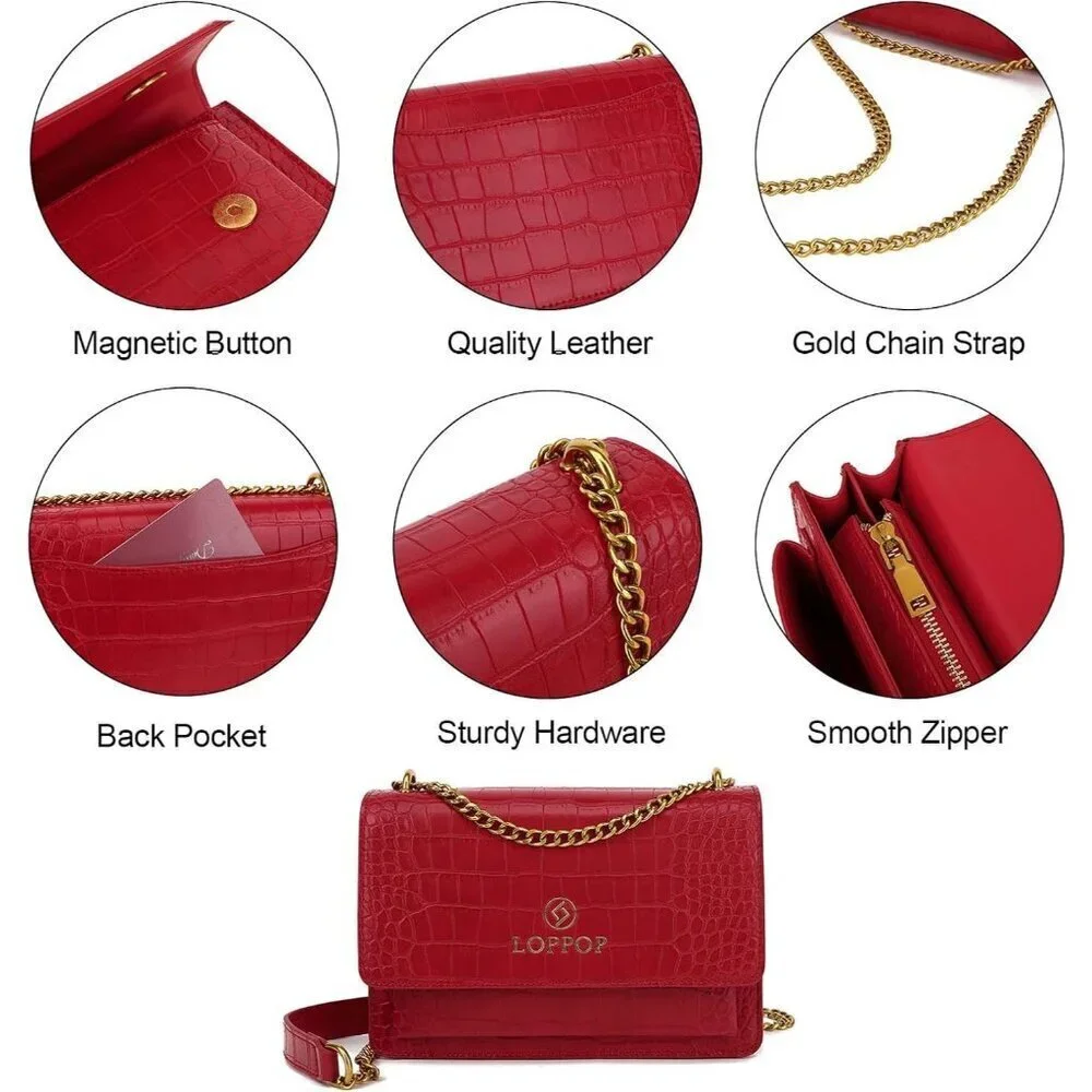 LL LOPPOP Small Classy Leather Crossbody Purse Top Handle Satchel Handbag Red